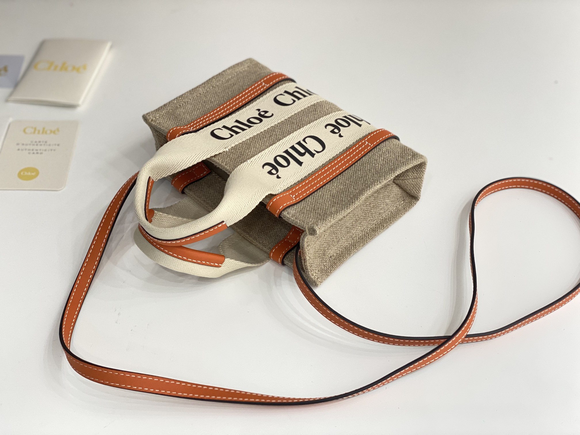 Chloe Mini Woody Tote Bag In Linen